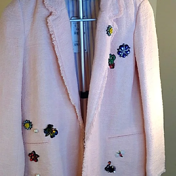 Zara Blush Pink Boucle Blazer Small - Picture 2 of 6